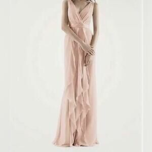 White by Vera Wang Pink Chiffon V Neck Formal Floor Length Dress Gown